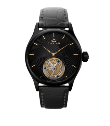 Tourbillon手表 黑色和金色陀飞轮